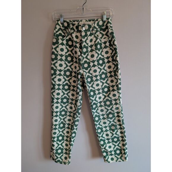 Pacsun Green & White Daisy High Waisted Straight Leg Jeans size 26 - Picture 4 of 8